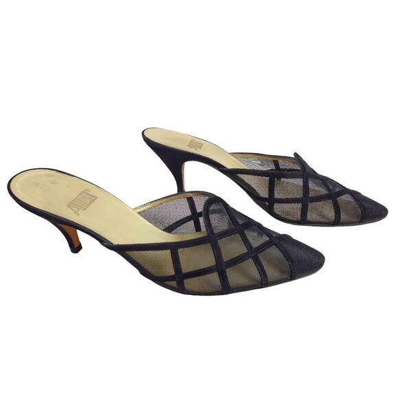 ALLURE Black Slip On Mules Size 7.5 Black Mesh and Suede Trim High Heels Formal - Picture 3 of 11